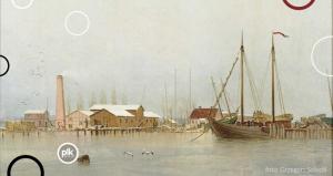 Robert Parlow, 2 poł. XIX w., Fragment portu zimą, olej/płótno (foto: Grzegorz Solecki)